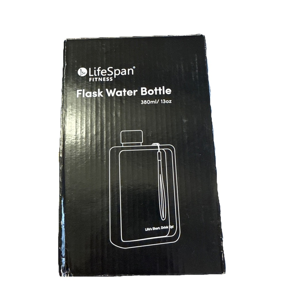 LifeSpan Fitness Flask Water Bottle 13oz Black Portable Travel Bottle Gym Hiking